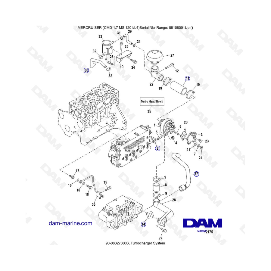 Mercruiser CMD 1.7L MS 120 - Sistema de turbocompresor