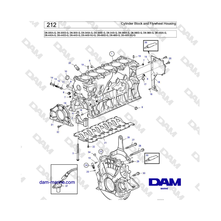 Volvo Penta D6-300 / D6-340 / D6-380 / D6-400 / D6-440 / D6-480 (G) - Servicio de Mantenimiento