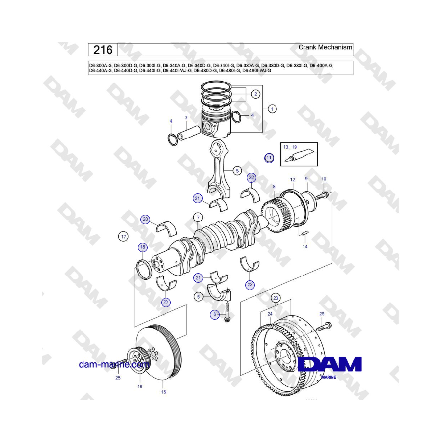 Volvo Penta D6-300 / D6-340 / D6-380 / D6-400 / D6-440 / D6-480 (G) - Crank Mechanism