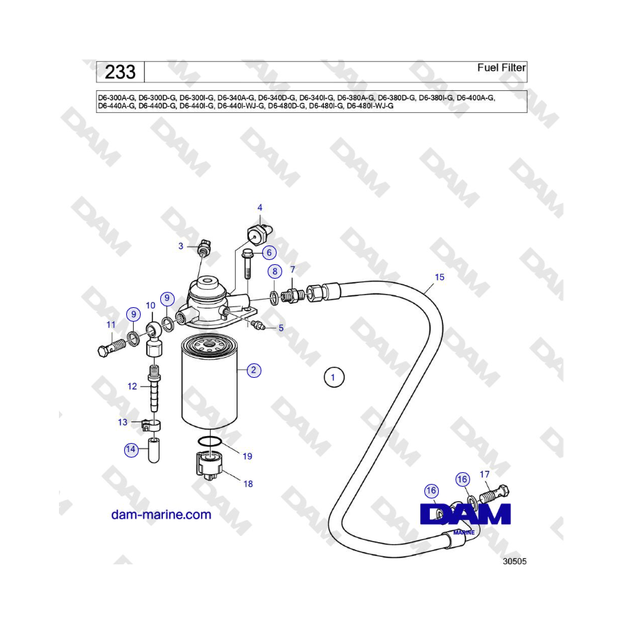 Volvo Penta D6-300 / D6-340 / D6-380 / D6-400 / D6-440 / D6-480 (G) - Filtro de combustible