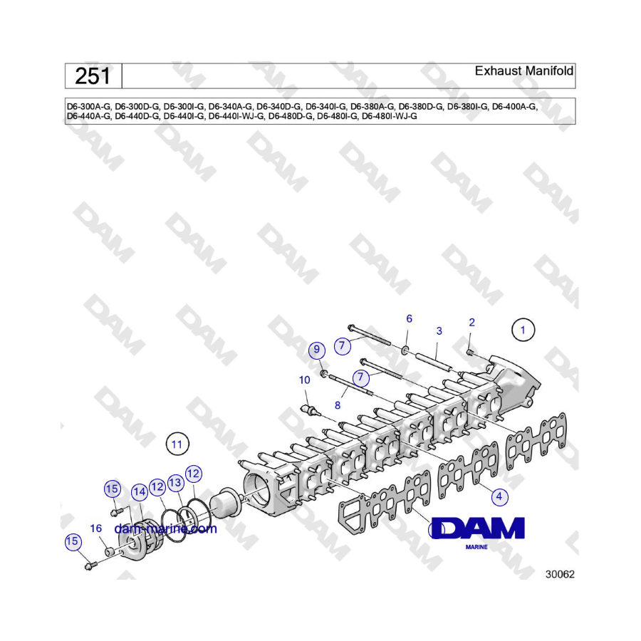 Volvo Penta D6-300 / D6-340 / D6-380 / D6-400 / D6-440 / D6-480 (G) - Colector de escape