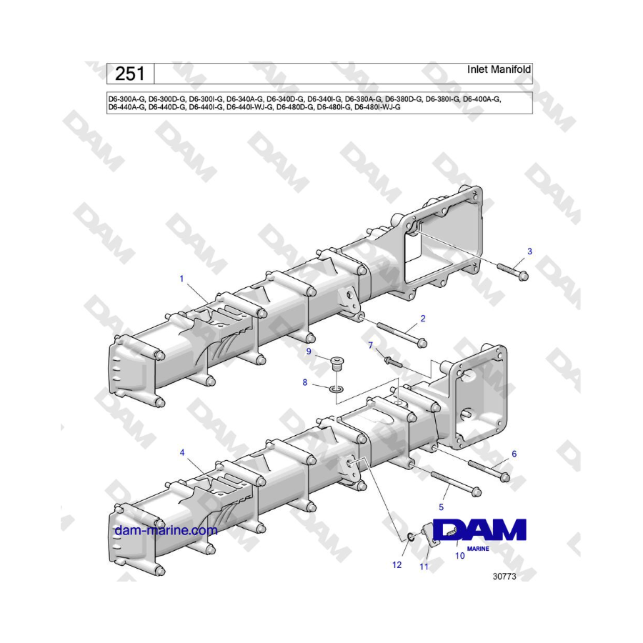 Volvo Penta D6-300 / D6-340 / D6-380 / D6-400 / D6-440 / D6-480 (G) - Colector de admisión