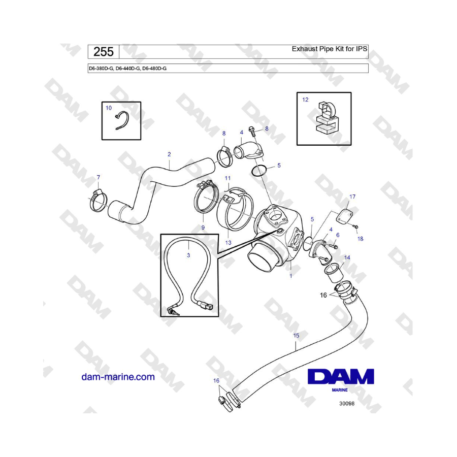 Volvo Penta D6-300 / D6-340 / D6-380 / D6-400 / D6-440 / D6-480 (G) - Exhaust Pipe Kit for IPS