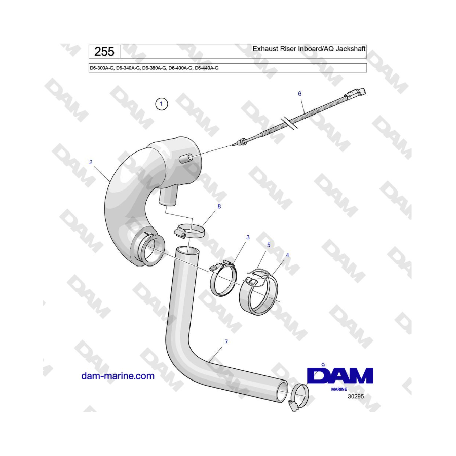 Volvo Penta D6-300 / D6-340 / D6-380 / D6-400 / D6-440 / D6-480 (G) - Elevador de escape interior/eje secundario AQ