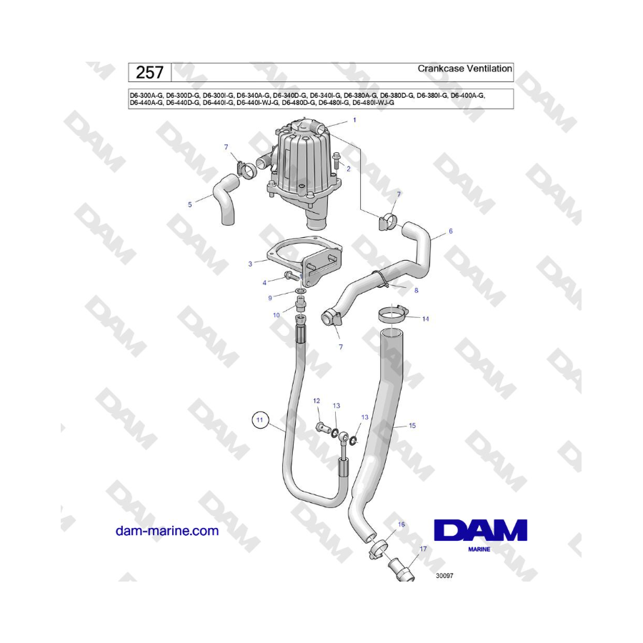 Volvo Penta D6-300 / D6-340 / D6-380 / D6-400 / D6-440 / D6-480 (G) - Crankcase Ventilation