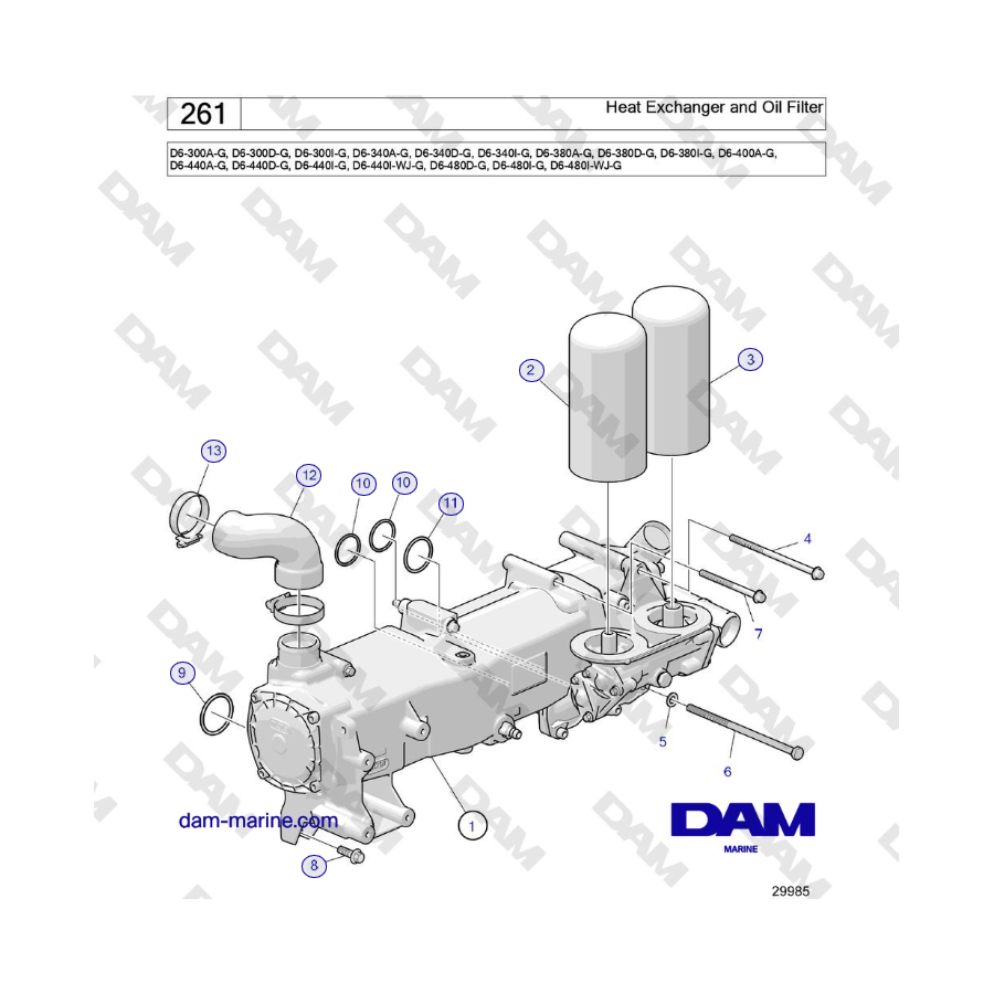 Volvo Penta D6-300 / D6-340 / D6-380 / D6-400 / D6-440 / D6-480 (G) - Intercambiador de calor y filtro de aceite