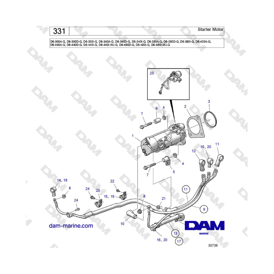 Volvo Penta D6-300 / D6-340 / D6-380 / D6-400 / D6-440 / D6-480 (G) - Motor de arranque