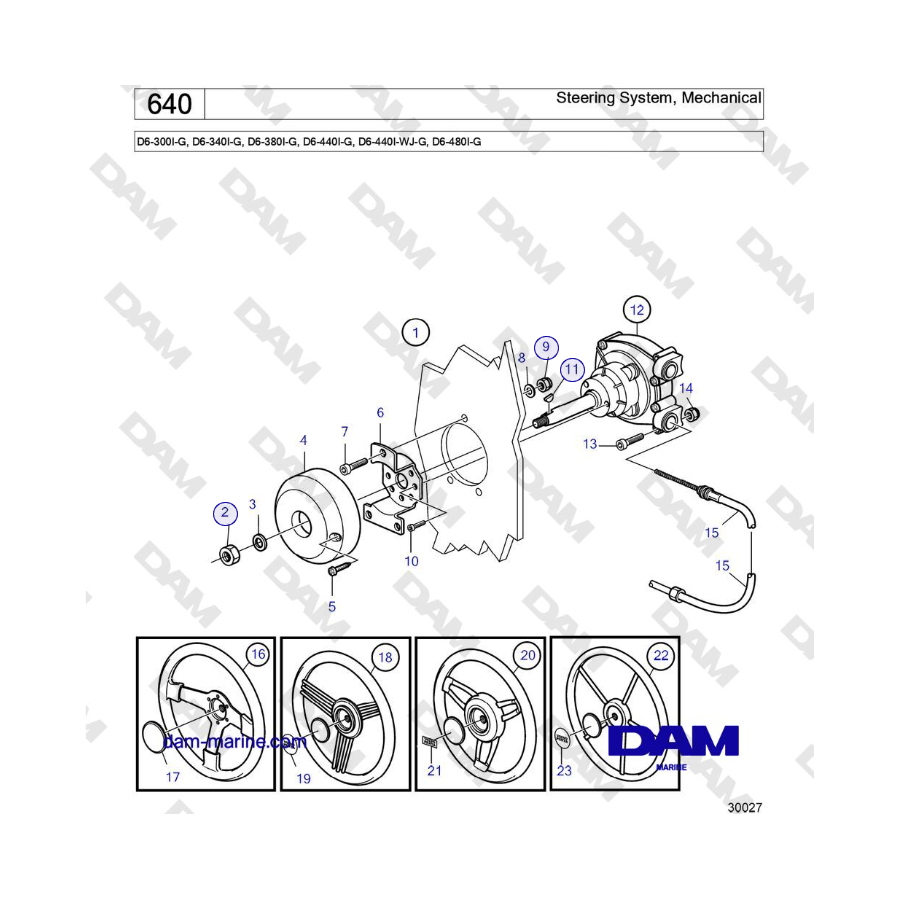 Volvo Penta D6-300 / D6-340 / D6-380 / D6-400 / D6-440 / D6-480 (G) - Sistema de dirección, mecánico