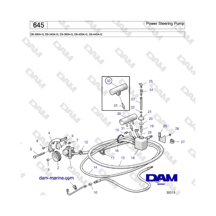 Volvo Penta D6-300 / D6-340 / D6-380 / D6-400 / D6-440 / D6-480 (G) - Power Steering Pump