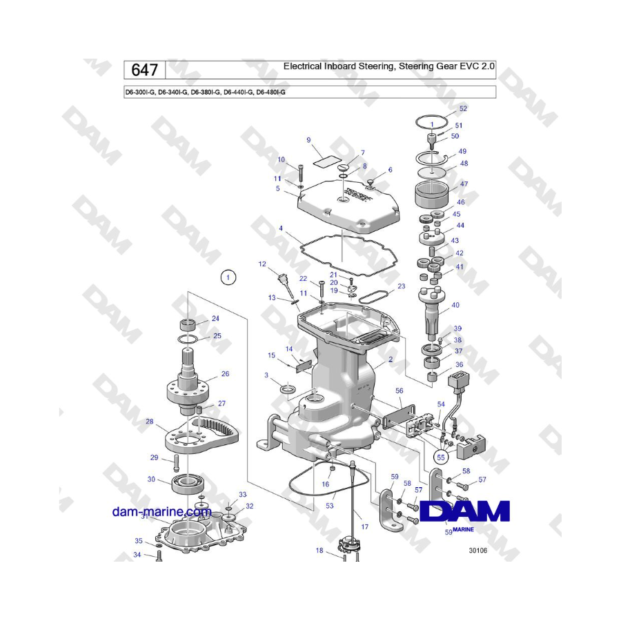 Volvo Penta D6-300 / D6-340 / D6-380 / D6-400 / D6-440 / D6-480 (G) - Dirección interna eléctrica, Engranaje de dirección EVC 2.