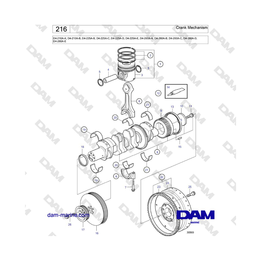 Volvo Penta D4-210 / D4-225 / D4-260 - Crank Mechanism