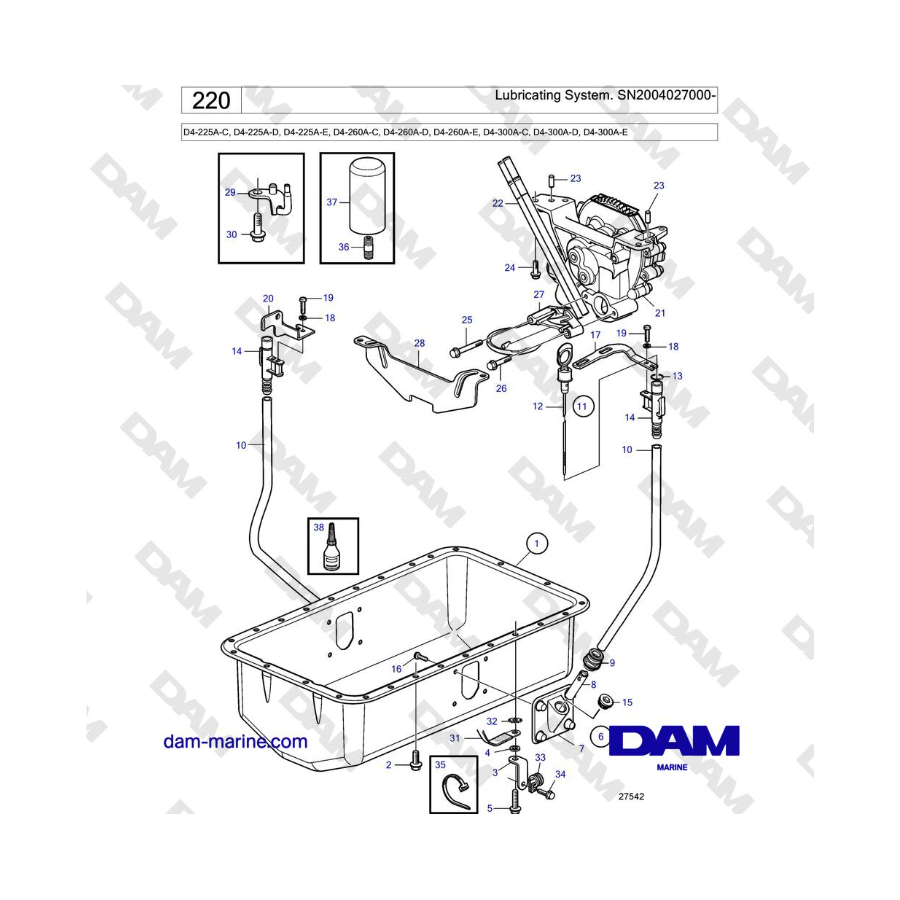 Volvo Penta D4-225A-C, D4-225A-D, D4-225A-E, D4-260A-C, D4-260A-D, D4-260A-E, D4-300 - Lubricating system