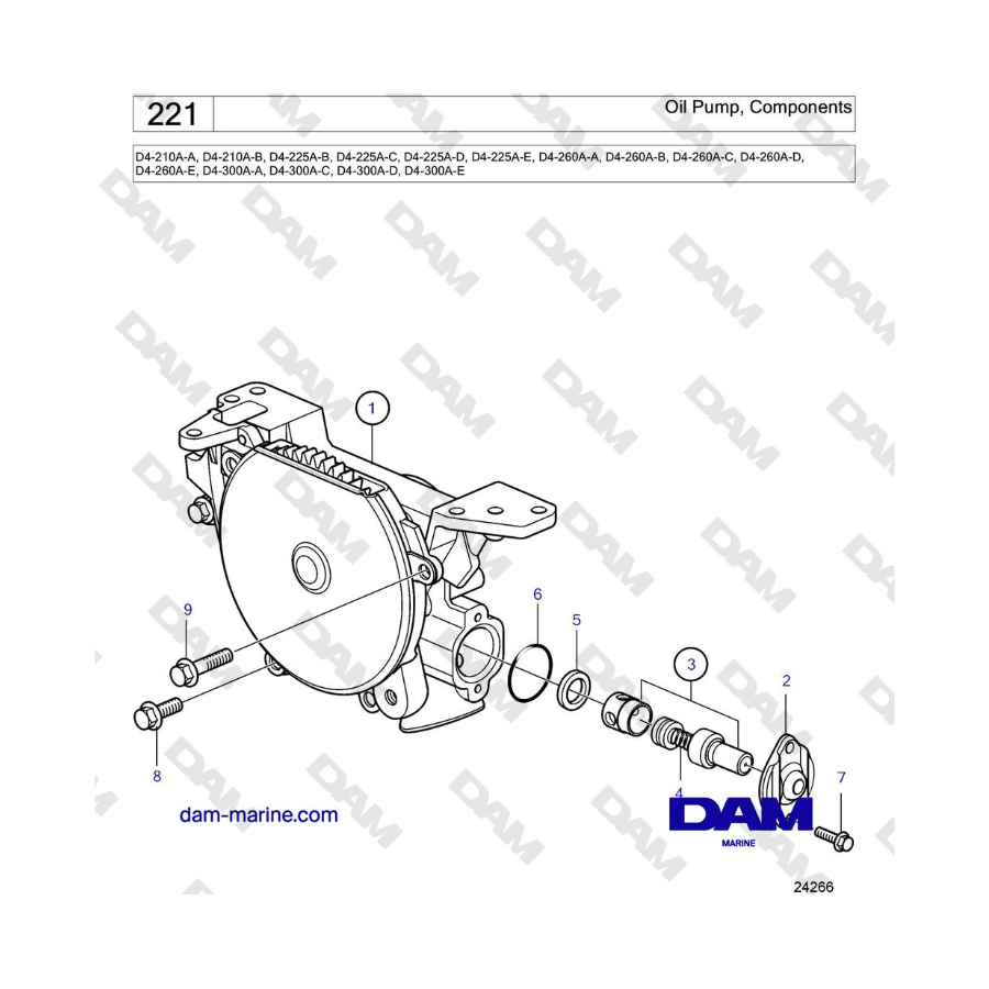 Volvo Penta D4-210 / D4-225 / D4-260 / D4-300 - Oil Pump, Components