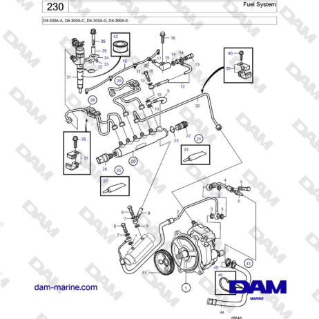 Volvo Penta D4-300A-A, D4-300A-C, D4-300A-D, D4-300A-E - Fuel system