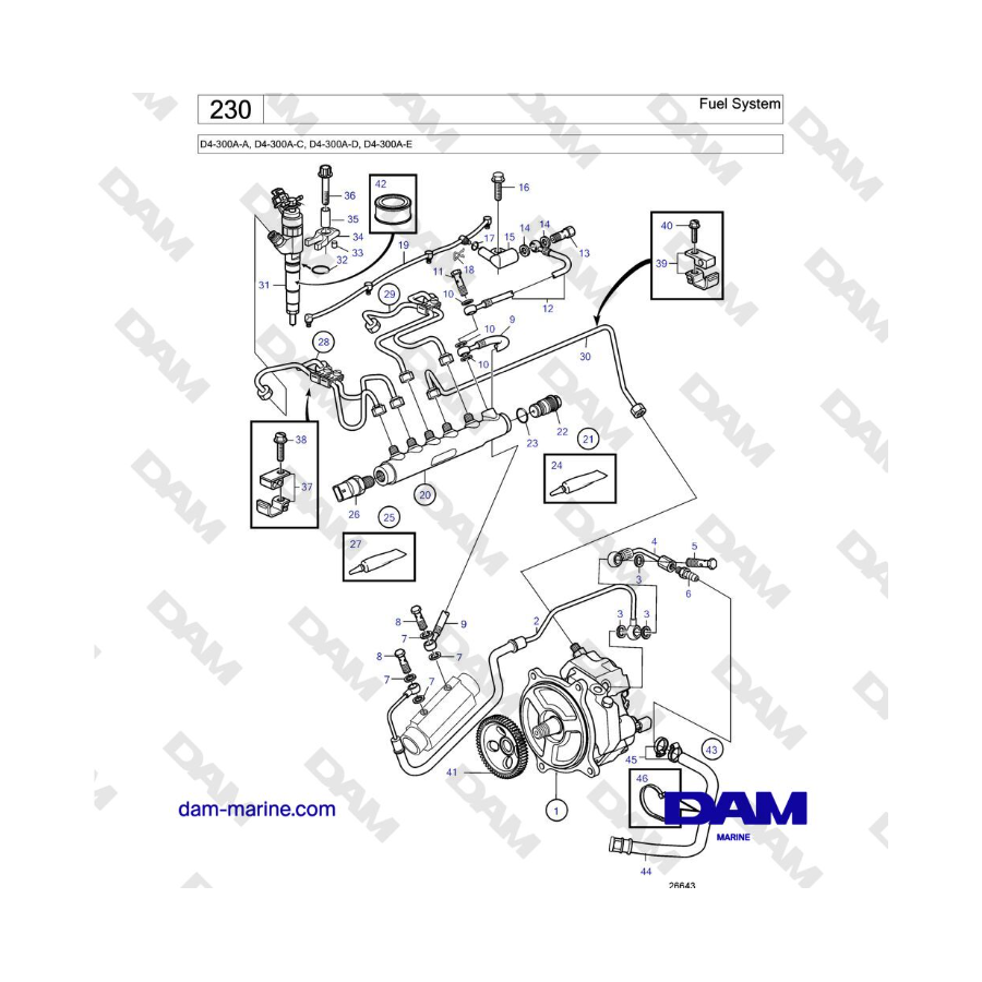 Volvo Penta D4-300A-A, D4-300A-C, D4-300A-D, D4-300A-E - Fuel system