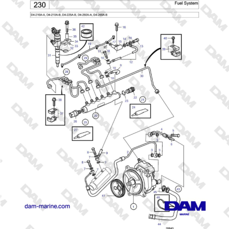 Volvo Penta D4-210A-A, D4-210A-B, D4-225A-B, D4-260A-A, D4-260A-B - Fuel system