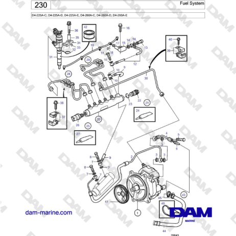  Volvo Penta D4-225A-C, D4-225A-D, D4-225A-E, D4-260A-C, D4-260A-D, D4-260A-E - Fuel System