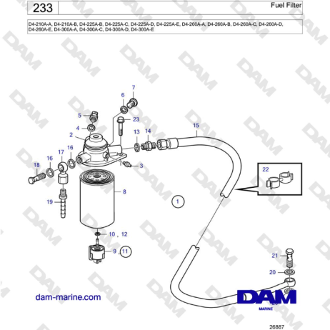  Volvo Penta D4-210 / D4-225 / D4-260 / D4-300 - Filtro de combustible