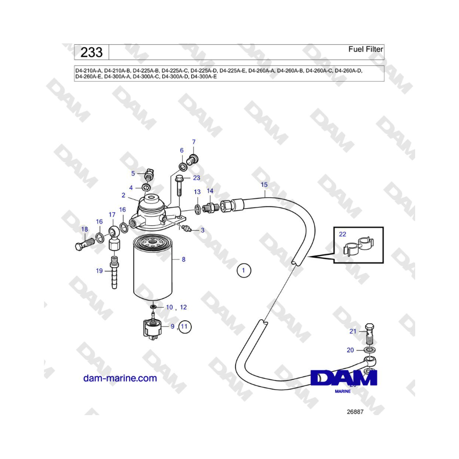  Volvo Penta D4-210 / D4-225 / D4-260 / D4-300 - Filtro de combustible