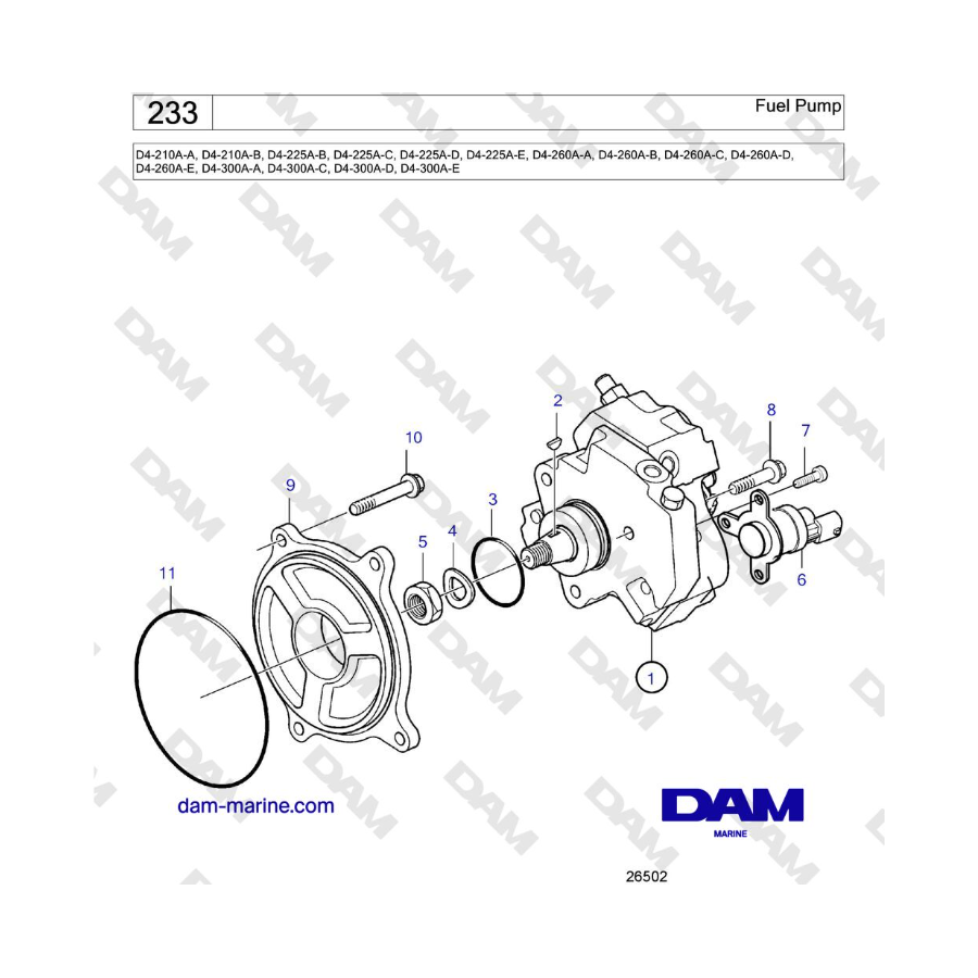 Volvo Penta D4-210 / D4-225 / D4-260 / D4-300 - Bomba de combustible