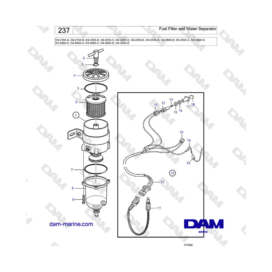 Volvo Penta D4-210 / D4-225 / D4-260 / D4-300 - Fuel Filter and Water Separator