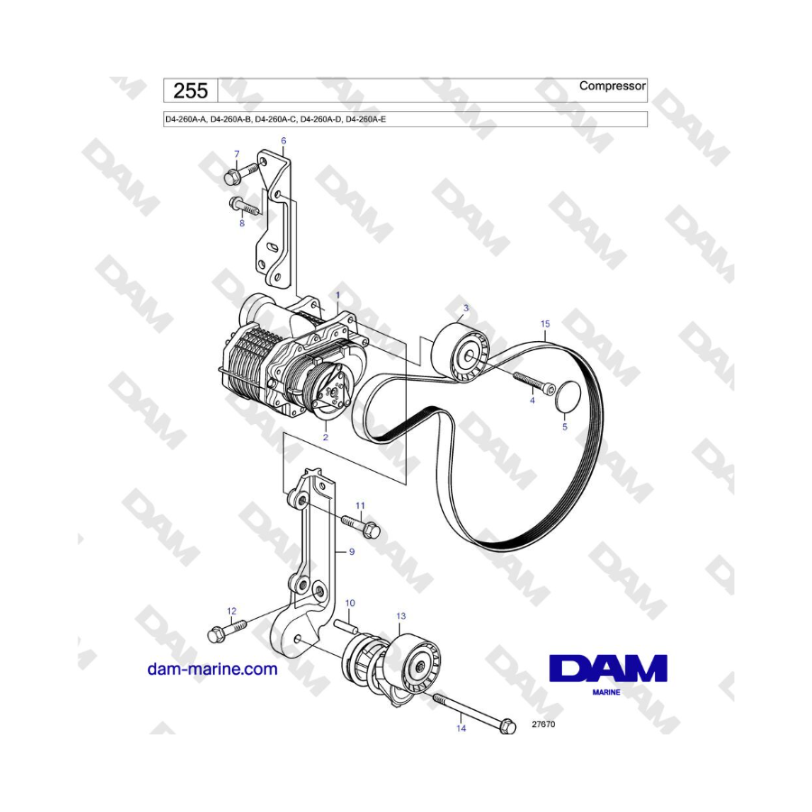 Volvo Penta D4-260A-A, D4-260A-B, D4-260A-C, D4-260A-D, D4-260A-E - Compressor