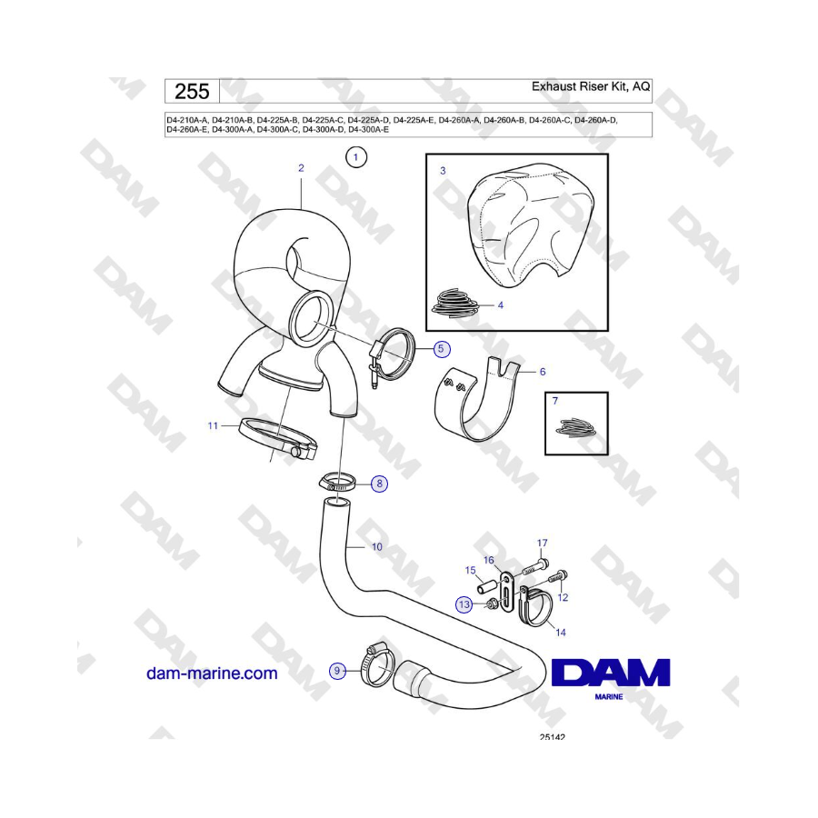 Volvo Penta D4-210 / D4-225 / D4-260 / D4-300 - Exhaust Riser Kit, AQ