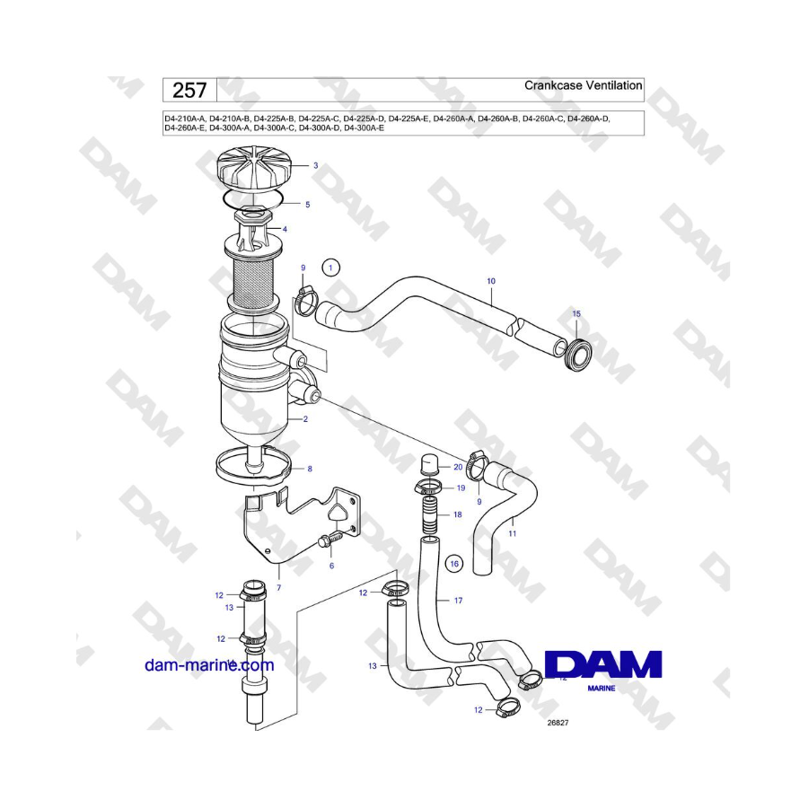 Volvo Penta D4-210 / D4-225 / D4-260 / D4-300 - Crankcase Ventilation