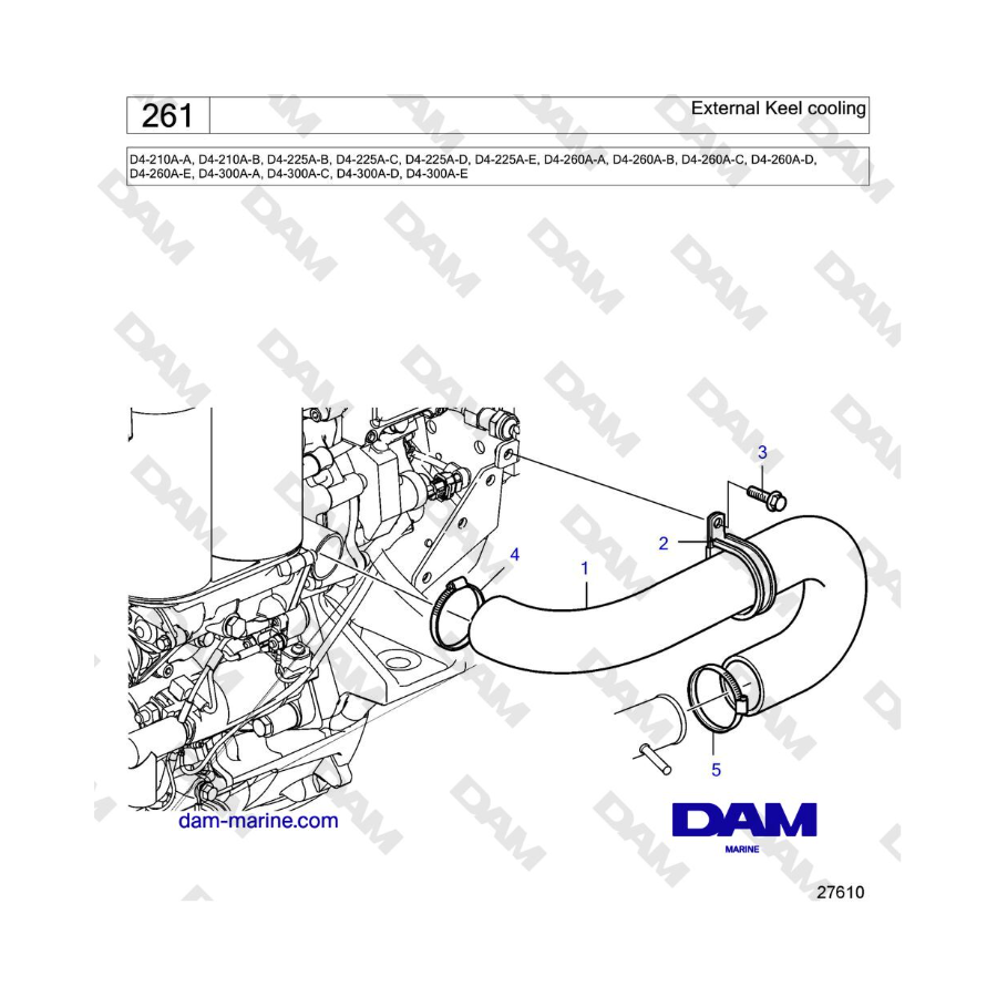 Volvo Penta D4-210 / D4-225 / D4-260 / D4-300 - External Keel cooling