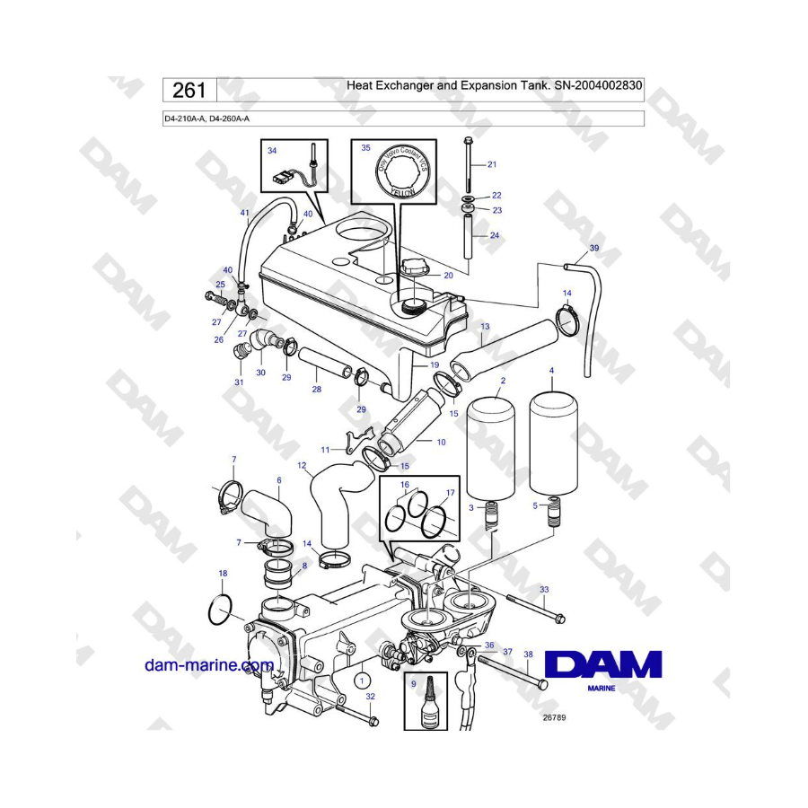 Volvo Penta D4-210A-A, D4-260A-A - Heat Exchanger and Expansion Tank. SN-2004002830