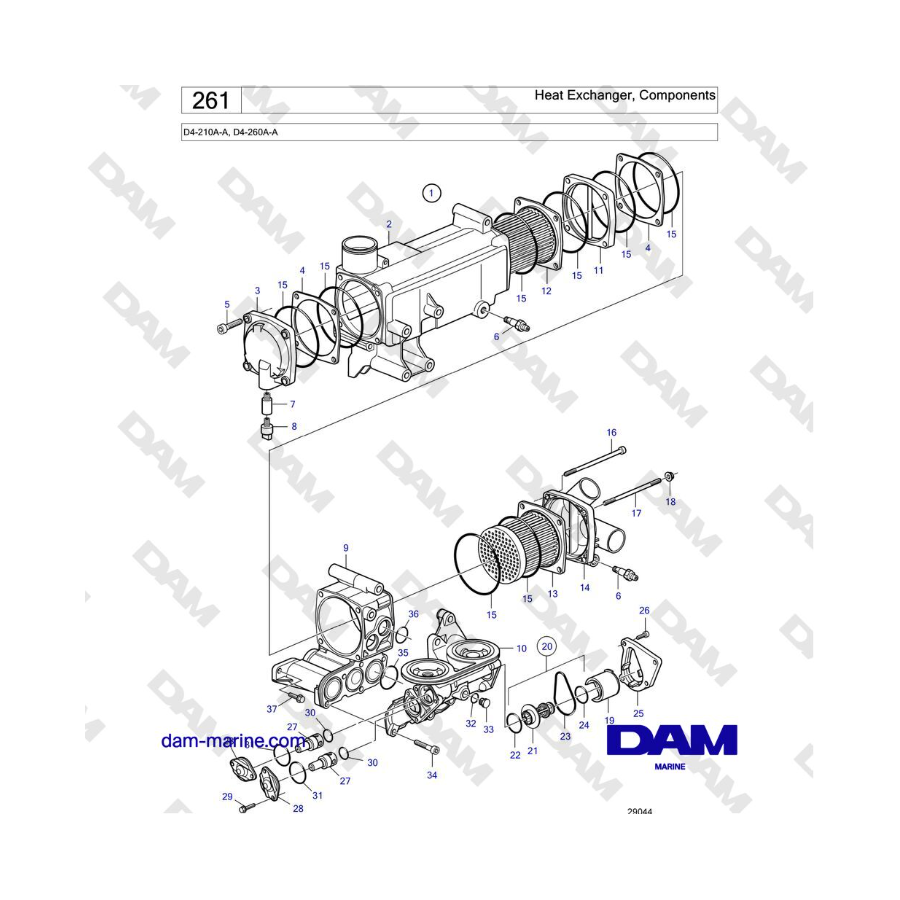 Volvo Penta D4-210A-A, D4-260A-A - Heat Exchanger, Components