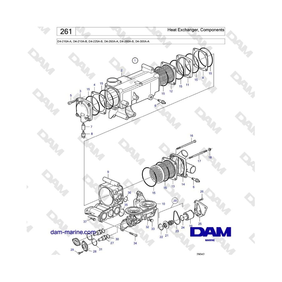 Volvo Penta D4-210A-A, D4-210A-B, D4-225A-B, D4-260A-A, D4-260A-B, D4-300A-A - Heat Exchanger, Components