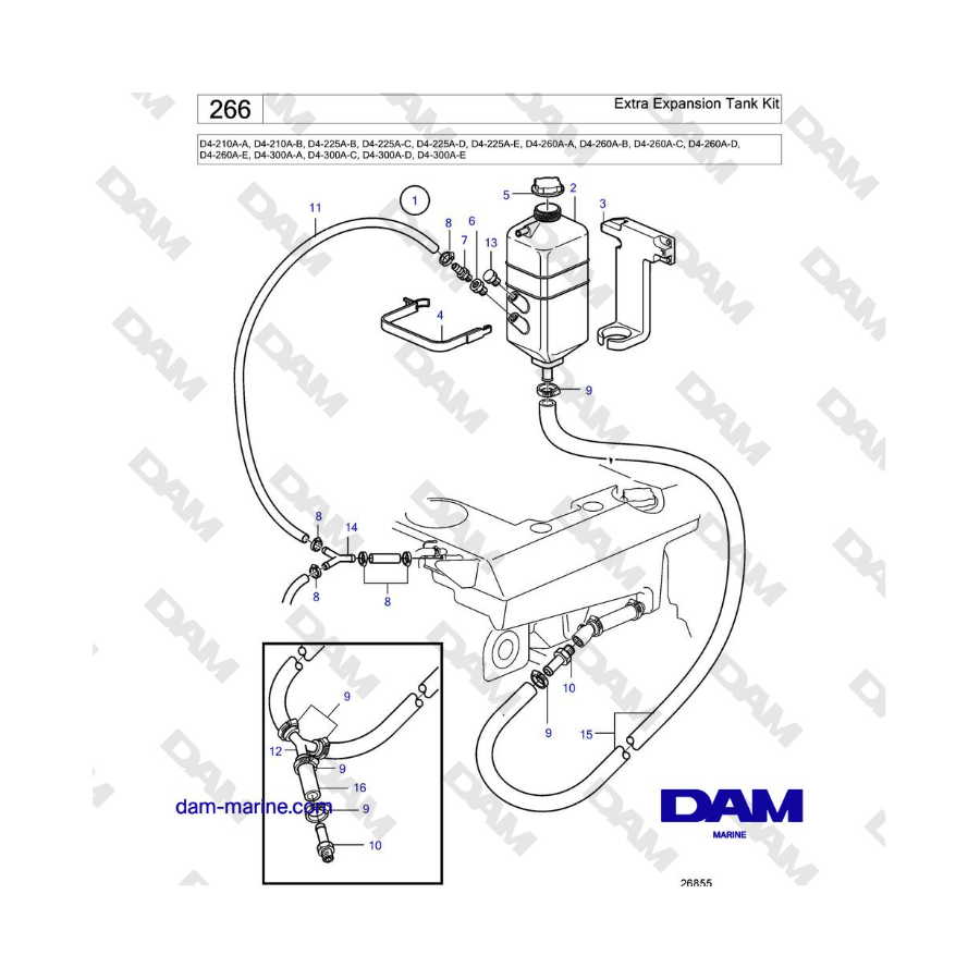 Volvo Penta D4-210 / D4-225 / D4-260 / D4-300 - Extra Expansion Tank Kit