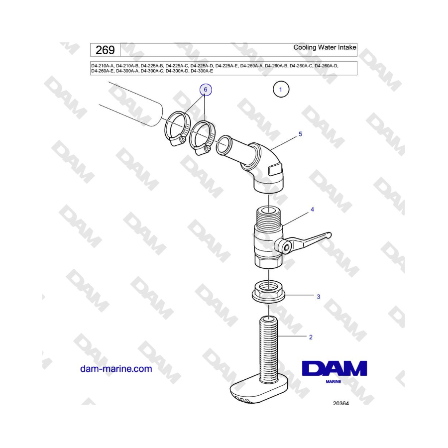 Volvo Penta D4-210 / D4-225 / D4-260 / D4-300 - Cooling Water Intake