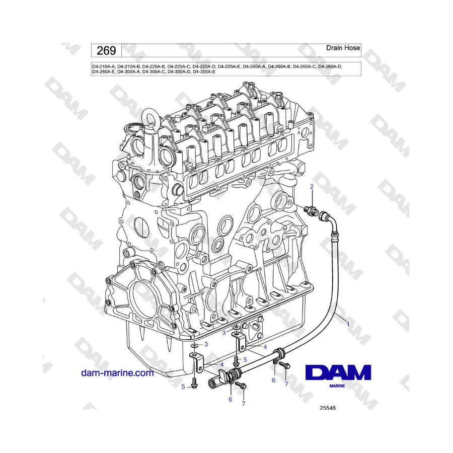 Volvo Penta D4-210 / D4-225 / D4-260 / D4-300 - Drain Hose