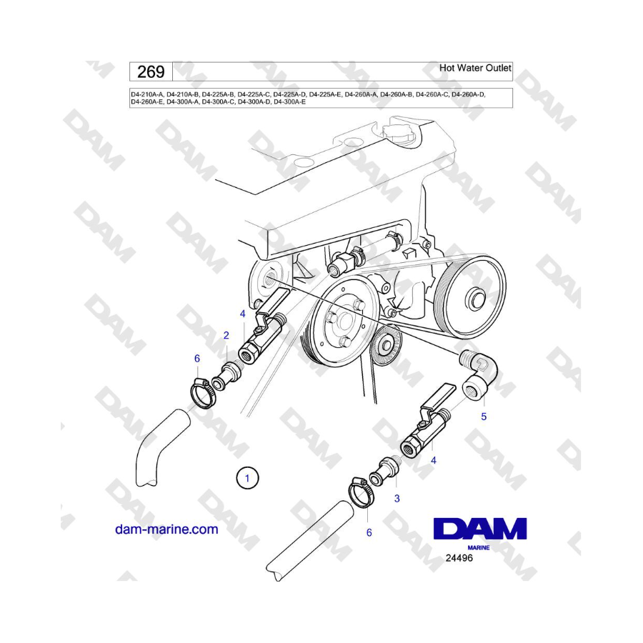 Volvo Penta D4-210 / D4-225 / D4-260 / D4-300 - Hot Water Outlet