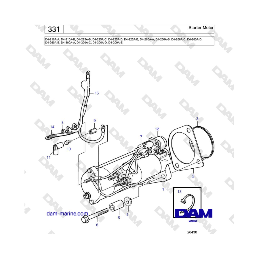 Volvo Penta D4-210 / D4-225 / D4-260 / D4-300 - Motor de arranque