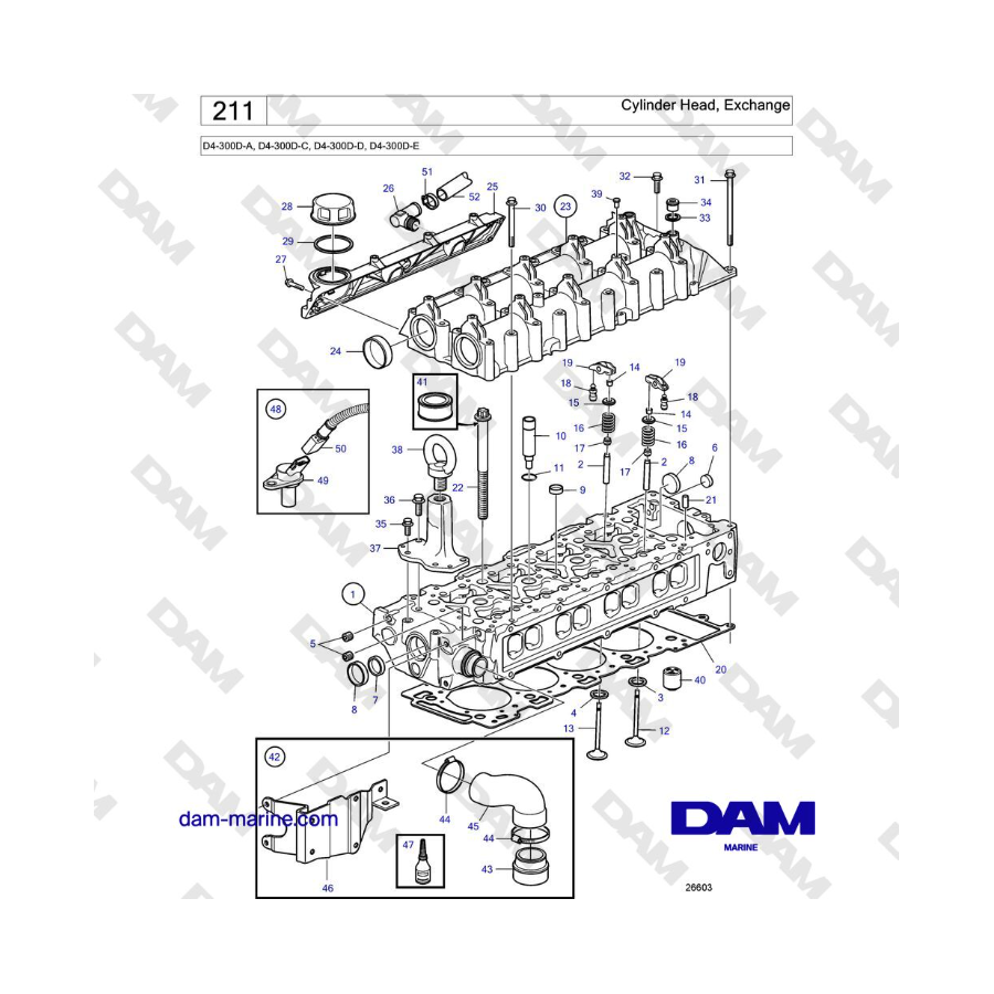 Volvo Penta D4-300D-A, D4-300D-C, D4-300D-D, D4-300D-E - Culata, Intercambio