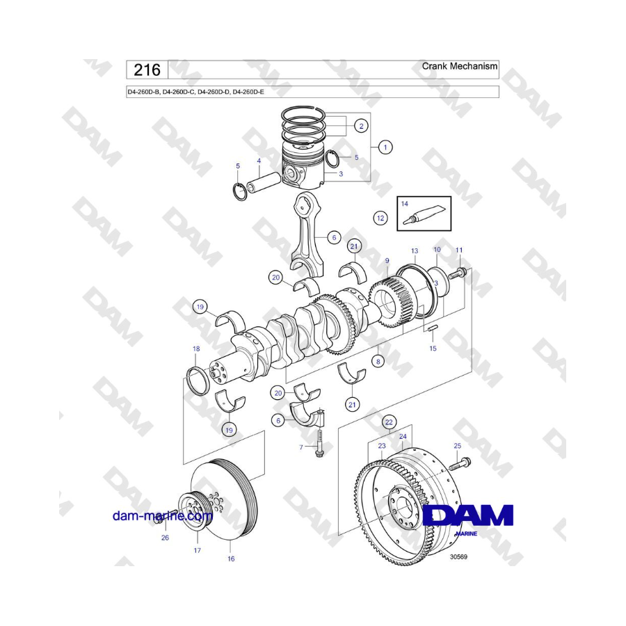 Volvo Penta D4-260D / D4-300D - Mecanismo de manivela