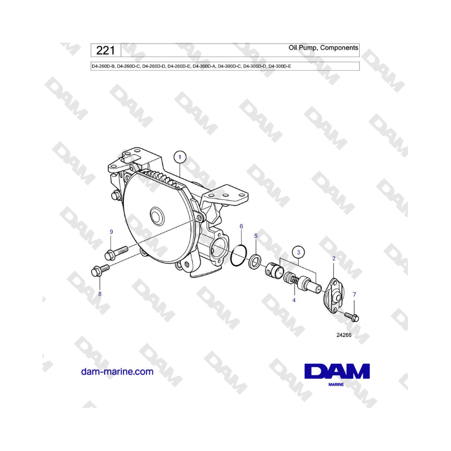 Volvo Penta D4-260D / D4-300D - Bomba de aceite, Componentes