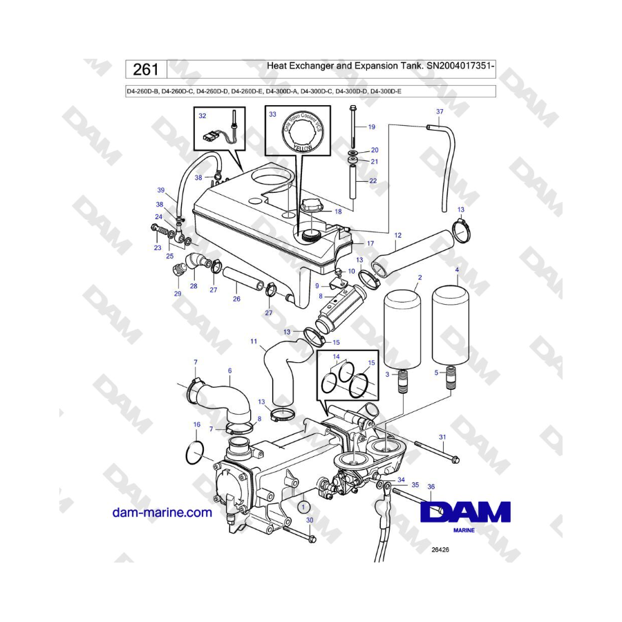 Volvo Penta D4-260D / D4-300D - Heat Exchanger and Expansion Tank