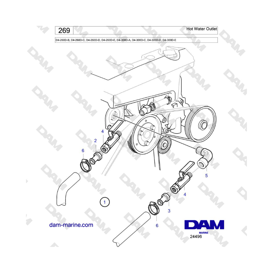 Volvo Penta D4-260D / D4-300D - Hot Water Outlet - DAM Marine