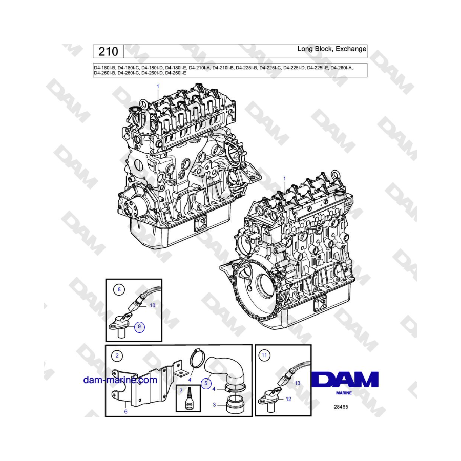 Volvo Penta D4-180I / D4-210I / D4-225I / D4-260I - Long Block, Exchange