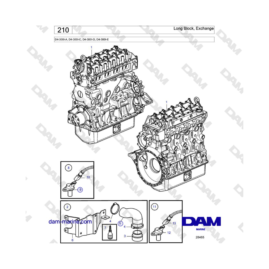 Volvo Penta D4-300I-A, D4-300I-C, D4-300I-D, D4-300I-E - bloque largo, intercambio