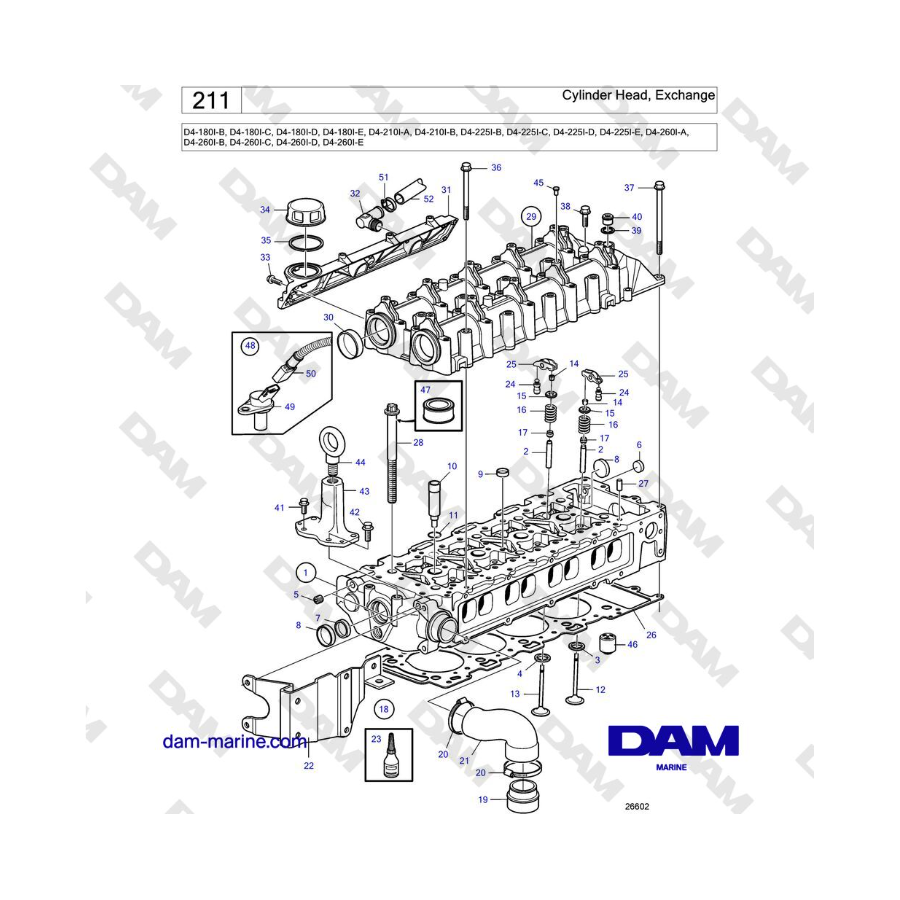 Volvo Penta D4-180I / D4-210I / D4-225I / D4-260I - Culata, Intercambio