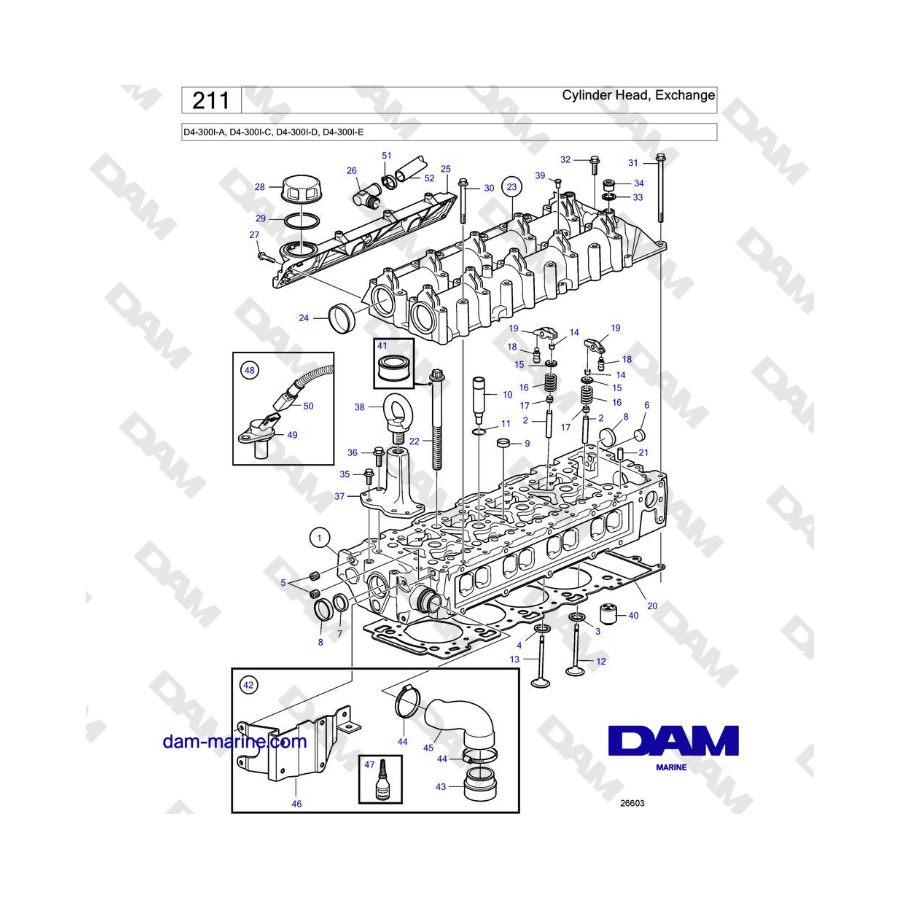 Volvo Penta D4-300I-A, D4-300I-C, D4-300I-D, D4-300I-E - Culata, Intercambio