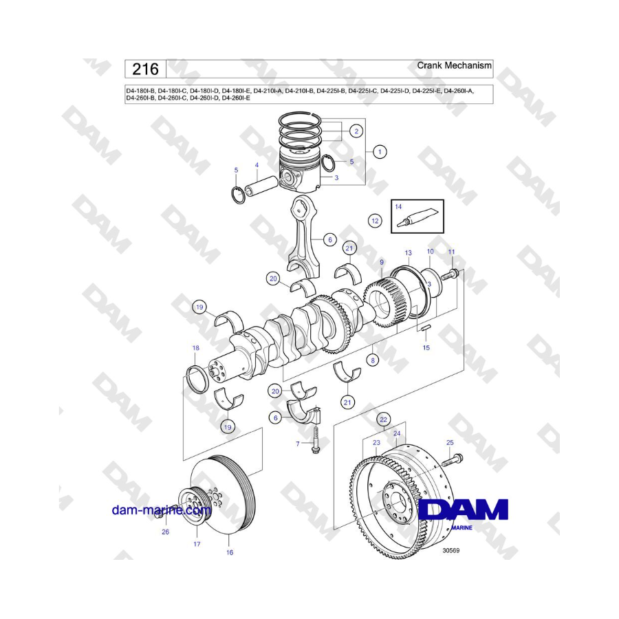 Volvo Penta D4-180I / D4-210I / D4-225I / D4-260I - Mecanismo de manivela