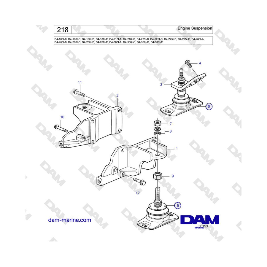 Volvo Penta D4-180I / D4-210I / D4-225I / D4-260I / D4-300I - Suspensión del motor