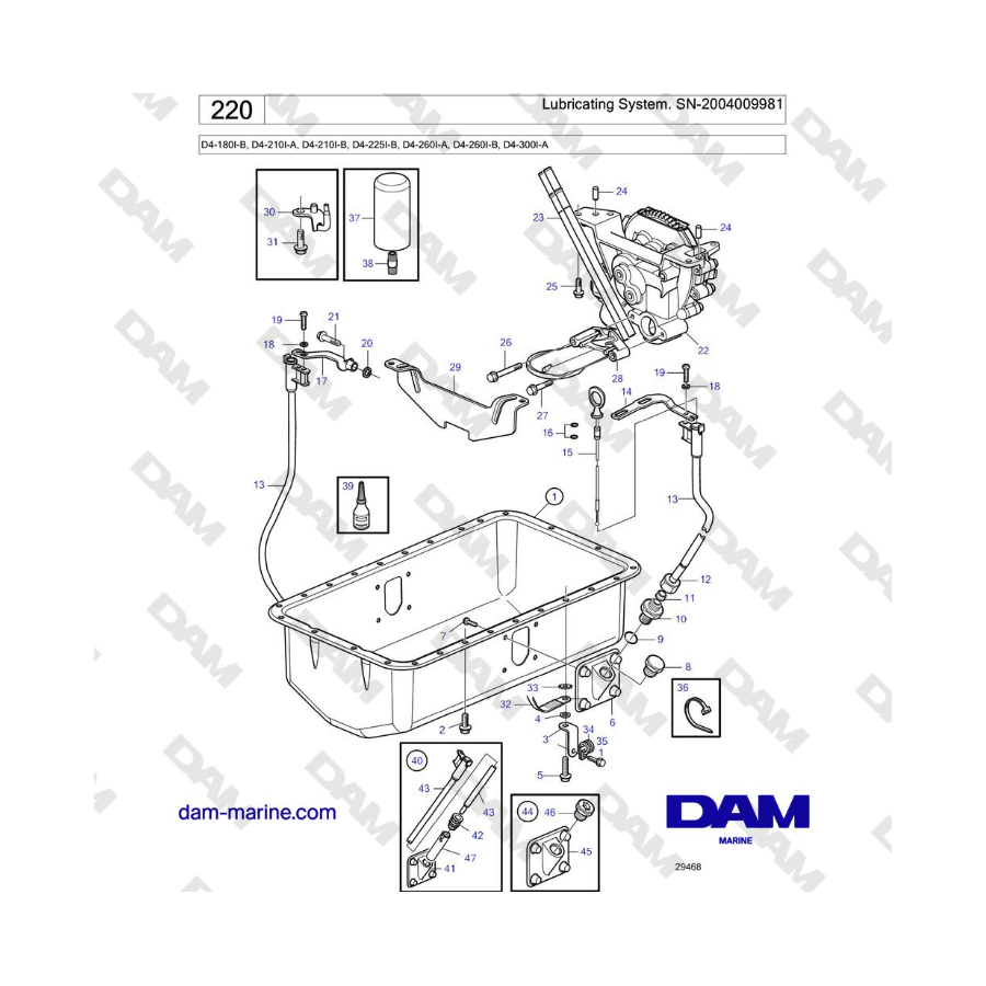 Volvo Penta D4-180I-B, D4-210I-A, D4-210I-B, D4-225I-B, D4-260I-A, D4-260I-B, D4-300I-A - Lubricating System