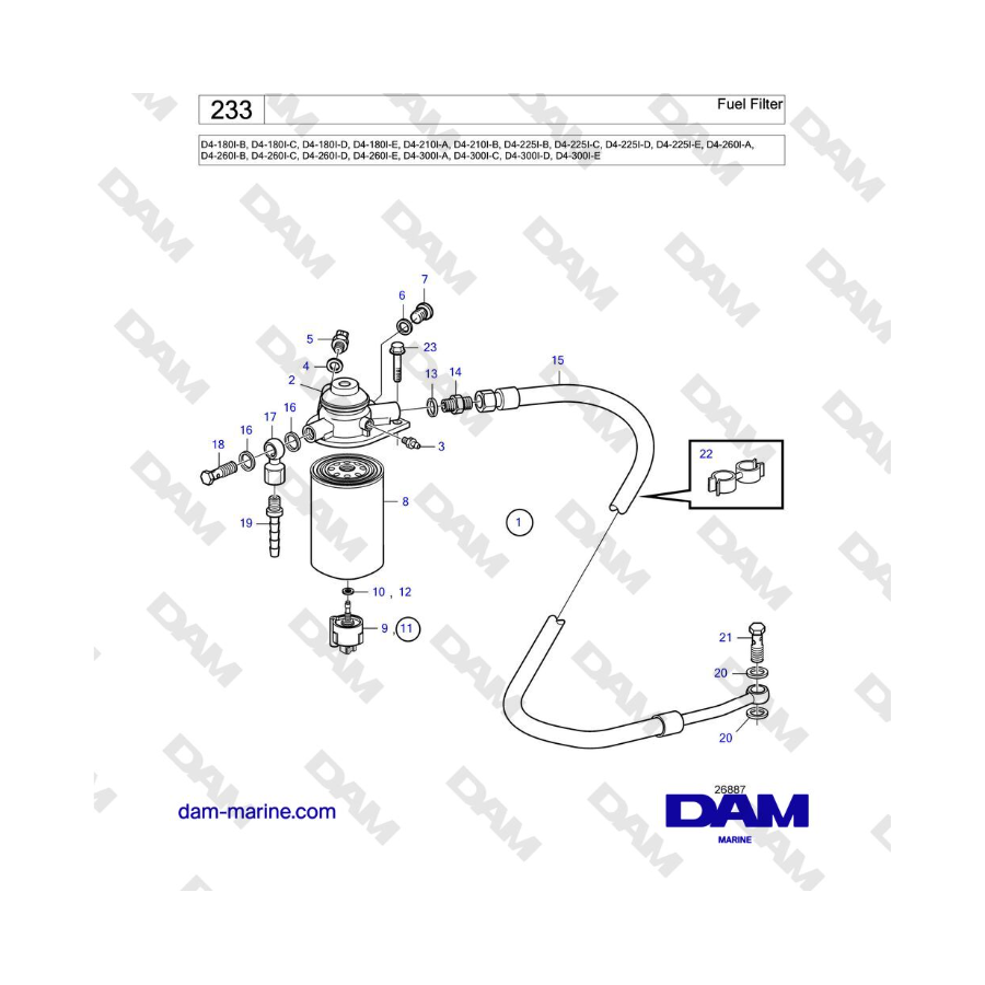 Volvo Penta D4-180I / D4-210I / D4-225I / D4-260I / D4-300I - Filtro de combustible